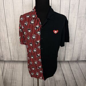 Skelanimals Men's XXL Black & Red Short Sleeve Button-Front Shirt